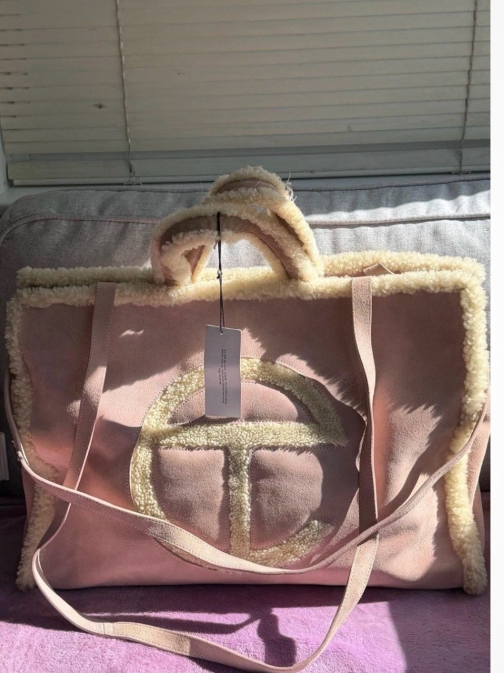 UGG Pink Shearling Trim Tote Bag